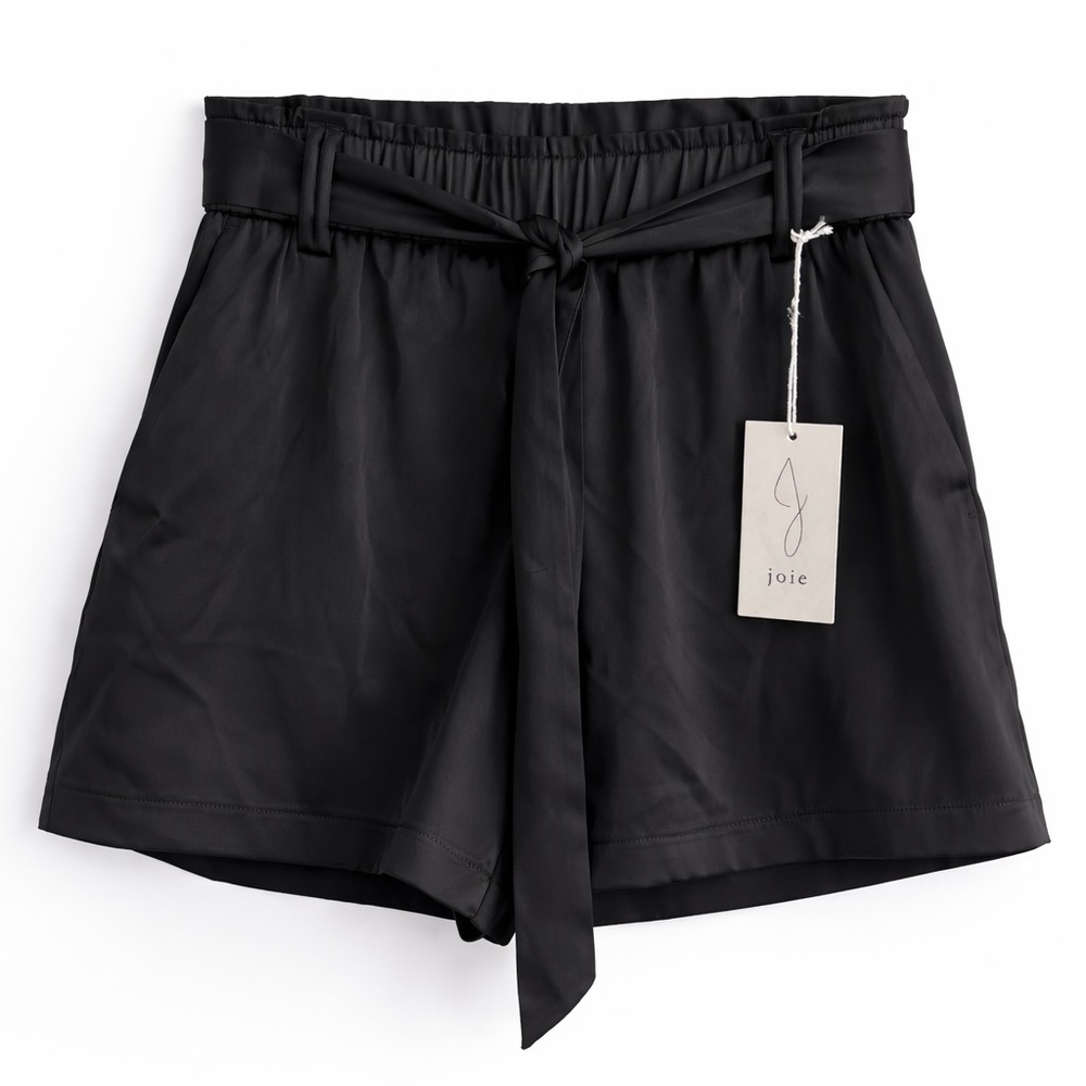 Joie Black Silky Satin-Like Shorts Size 6 Paperbag Waist Tie Belt Dressy